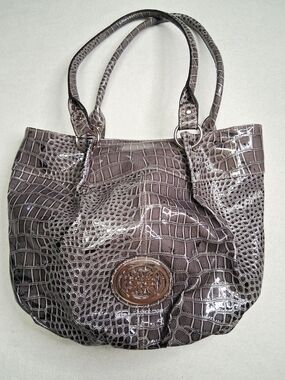Kathy Van Zeeland croc-embossed patent faux-leather tote bag.